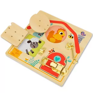 Tooky Toy Drewniana Tablica Manipulacyjna Otwieranie i Zamykanie Zamków ze Zwierzątkami - Łamigłówki - miniaturka - grafika 1