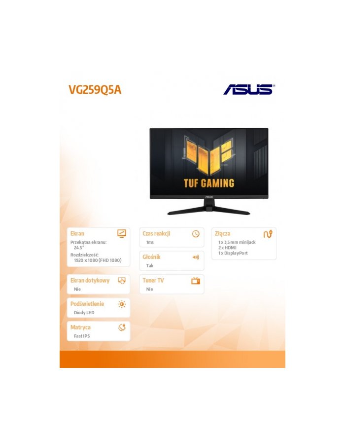 asus 25'' VG259Q5A IPS 200Hz 0.3MS HDMI DP