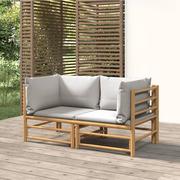 Meble ogrodowe - vidaXL Narożne sofy ogrodowe z jasnoszarymi poduszkami, 2 szt., bambus - miniaturka - grafika 1