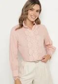 Koszule damskie - Różowa Koszula z Koronką Abbissa - miniaturka - grafika 1