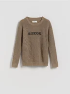 Bluzy dla chłopców - Reserved - Bawełniany sweter z nadrukiem - beżowy - miniaturka - grafika 1