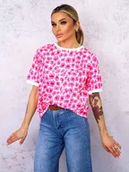Koszulki i topy damskie - T-SHIRT W KOLOROWE CĘTKI- CIEMNY RÓŻ - Olika - miniaturka - grafika 1