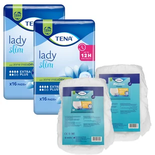 Zestaw Tena Lady Slim, podpaski specjalistyczne, Extra Plus, 2 x 16 sztuk + ProSkin Pants Normal majtki chłonne, rozmiar M i L, 2 próbki - Podpaski - miniaturka - grafika 1