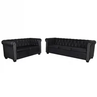 Komplety wypoczynkowe - vidaXL Czarne sofy w stylu Chesterfield 3+2 - miniaturka - grafika 1