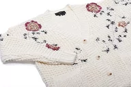 Swetry damskie - faina Damski średniej długości, modny kardigan z cekinami i kwiatowym wzorem, Wełna biała, rozmiar XS/S, biały (wollweiss), XL - miniaturka - grafika 1