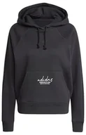 Bluzy damskie - adidas Damska bluza z kapturem z haftem graficznym z nadrukiem luźna, L, czarna - miniaturka - grafika 1