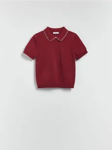 Reserved - Bawełniana bluzka polo - burgundowy - Bluzki damskie - miniaturka - grafika 1