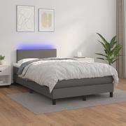 Łóżka - Łóżko kontynentalne z materacem i LED, szara ekoskóra 120x200cm Lumarko! - miniaturka - grafika 1