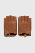 Rękawiczki - Karl Lagerfeld mitenki skórzane damskie kolor brązowy - miniaturka - grafika 1