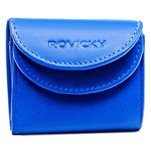Skórzany portfel damski na zatrzask niebieski mały klasyczny prezent ROVICKY - Portfele - miniaturka - grafika 1