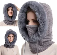 Czapki damskie - Kominiarka Damska Czapka Komin Z Futerkiem Ciepła Jednoczęściowa Na Zimę Szara - miniaturka - grafika 1