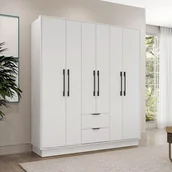 Szafy - Szafa 6-drzwiowa z 2 szufladami – dł. 162 cm – biała – FEOVA - miniaturka - grafika 1