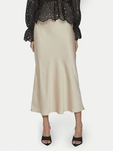 Vila Spódnica midi Elliette 14084182 Beżowy Regular Fit - Spódnice - miniaturka - grafika 1