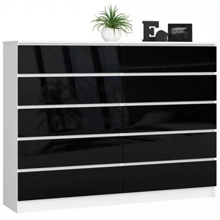KOMODA K 160 cm 10 SZUFLAD BIAŁA / CZARNY POŁYSK - Komody - miniaturka - grafika 1