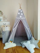 Namioty i tipi dla dzieci - Namiot Tipi dla dzieci z pomponami zestaw SZARY - miniaturka - grafika 1