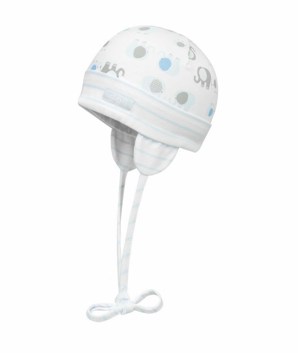 Czapka niemowlęca, biała, wiązana, słonie, Döll