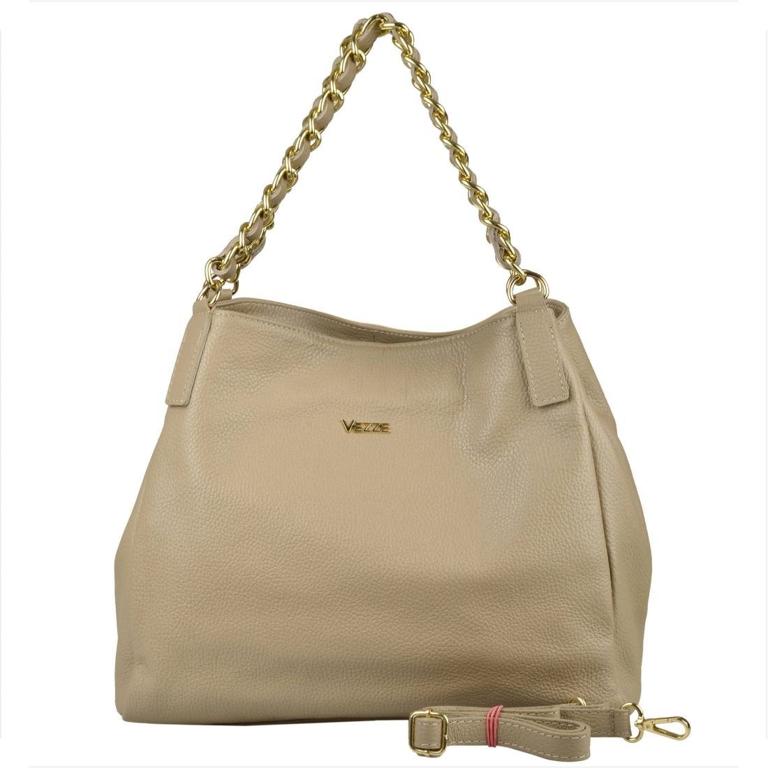 VEZZE Duża skórzana torba shopper bag beżowa