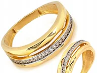 Pierścionki - Pierścionek złoty 585 obrączkowy z cyrkoniami żółte i białe złoto r15 14k S - miniaturka - grafika 1