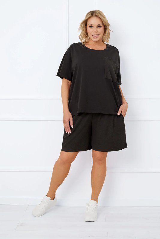 Komplet damski sportowy Bono z krótkim rękawem i krótkimi spodenkami, zielony szałwiowy, plus size XL