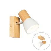 Lampy ścienne - QAZQA Wiejski kinkiet drewniany z białą regulacją - Thorin - miniaturka - grafika 1