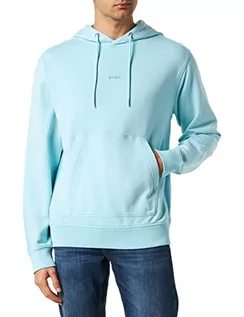 Bluzy męskie - BOSS Męska bluza z kapturem Wefadehoody barwiona na kawałki z bawełny Terry z tonalnym logo, Open Blue461, XXL - grafika 1