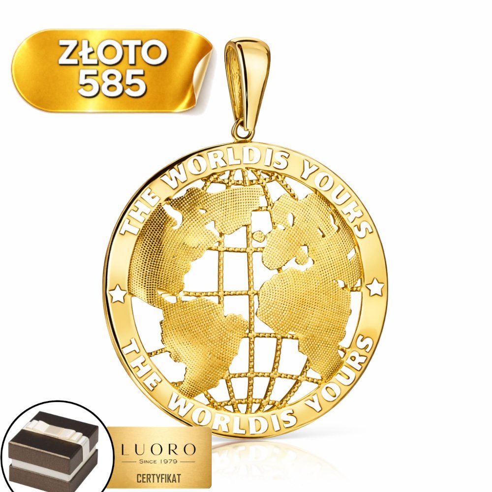 ZAWIESZKA ZŁOTA 585 14K KULA ZIEMSKA DUŻA 38 MM ŻÓŁTE ZŁOTO ELEGANCKA