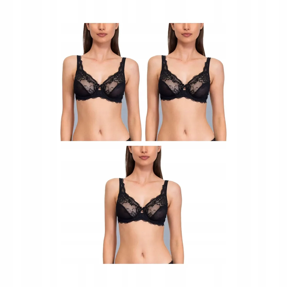 3-PAK Biustonosz miękki koronkowy z fiszbinami Wonder Lace czarny 90C