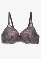 Biustonosze - Szaro-Różowy Biustonosz Push Up Ozdobiony Koronką i Transparentnymi Wstawkami Temindara - miniaturka - grafika 1