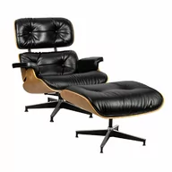 Fotele - Fotel LOUNGE HM SOFT PREMIUM SZEROKI z podnóżkiem czarny  - sklejka orzech, skóra naturalna kod: T066.SOFT.OTTO.BL - miniaturka - grafika 1
