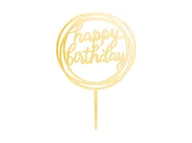 Ciasta i półprodukty do ciast - Topper na tort Happy Birthday złoty - 1 szt. - miniaturka - grafika 1