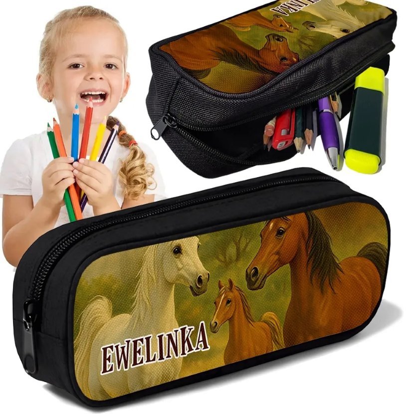 Piórnik TUBA z imieniem Konie Jazda Konna Personalizowany Szkolny Prezent