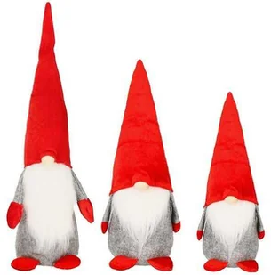 Skrzaty 3 szt. krasnal świąteczny, gnom welurowy czerwony - Ozdoby bożonarodzeniowe - miniaturka - grafika 1