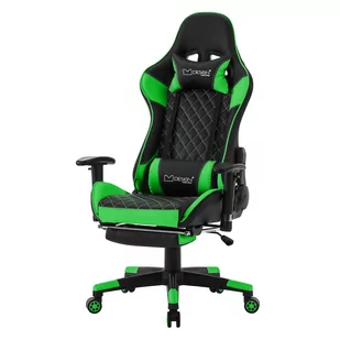 Fotel gamingowy z rozkładanym podnóżkiem i podłokietnikiem 2D Czarny/Zielony z imitacji skóry ML-Design - Fotele gamingowe - miniaturka - grafika 1