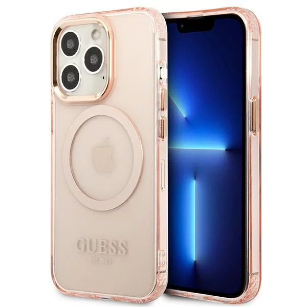 Etui Guess do iPhone 13 Pro Max 6,7" różowy/pink hard case Gold Outline Translucent MagSafe