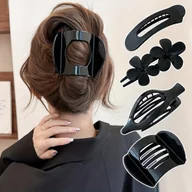 Ozdoby do włosów - TEMU 4 szt. czarnych spinek do włosów damskich, z różnymi stylami, modne i wszechstronne, duże wsuwki odpowiednie do upięć, idealne do codziennego - miniaturka - grafika 1