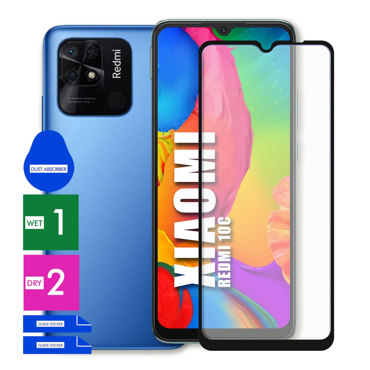 SZKŁO OCHRONNE DO XIAOMI REDMI 10C 4G HARTOWANE 9H PEŁNE CAŁY EKRAN 5D