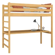 Łóżka - Drewniane łóżko na antresoli z biurkiem N01 sosna naturalna 80x180 - miniaturka - grafika 1