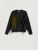 Swetry damskie - Reserved - Kardigan w romby - szary - miniaturka - grafika 1