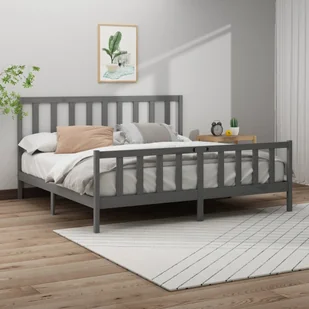 Łóżko z litego drewna sosna szara 200x200 cm - Łóżka - miniaturka - grafika 1