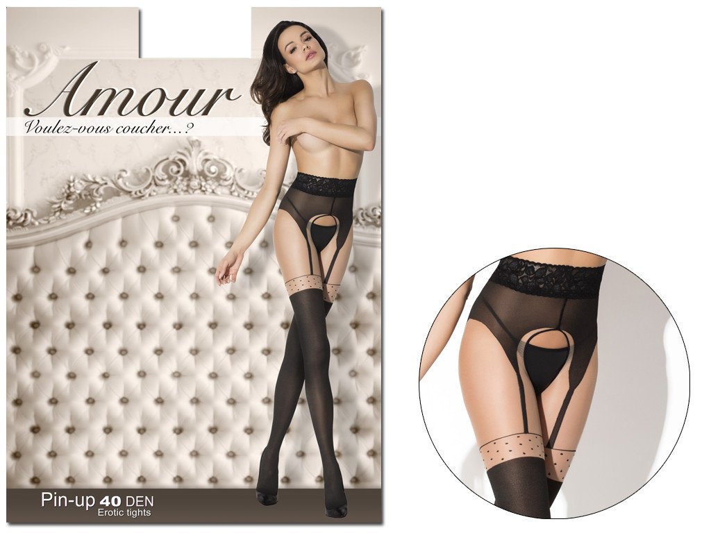 Rajstopy jak pończochy z dziurą w kroku koronka w pasie 1-2 Nero Beige
