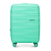 Walizki - Średnia walizka z polipropylenu w tłoczone paski niebieska - miniaturka - grafika 1