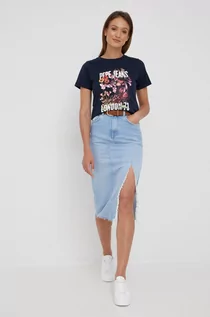 Koszulki sportowe damskie - Pepe Jeans t-shirt bawełniany kolor granatowy - grafika 1
