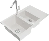 Zlewozmywaki z baterią - Mexen Gaspar zlewozmywak granitowy 1,5-komorowy z ociekaczem i baterią kuchenną Flora, biały - 6507-20-670401-06 - miniaturka - grafika 1