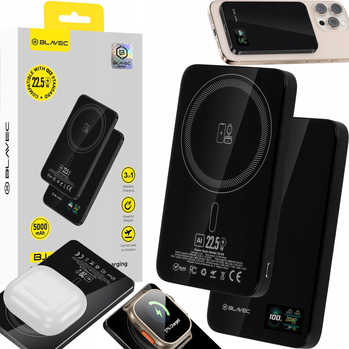 BLAVEC POWERBANK MAGSAFE MAGNETYCZNY MINI INDUKCYJNY 5K DO IPHONE SAMSUNG