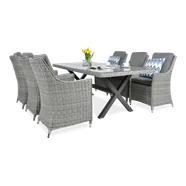 Zestaw MEBLI Jadalnianych Ogrodowych Technorattan STÓŁ 200x100 Fotel Szary