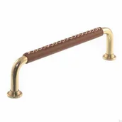 Zawiasy, okucia i inne akcesoria - Uchwyt meblowy podłużny 1353 96 Mosiężny Polerowany z Brązową Skórą - miniaturka - grafika 1