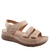 Sandały damskie - Vinceza 85170 damskie sandały wkładka skóra comfort beżowe - miniaturka - grafika 1