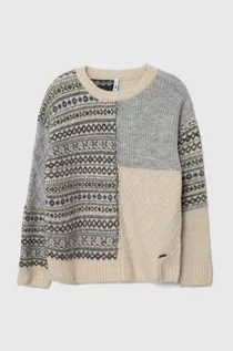 Swetry dla dziewczynek - Pepe Jeans sweter z domieszką wełny dziecięcy kolor beżowy lekki - grafika 1