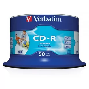 Verbatim CD-R 52x 700MB (cake 50) WIDE PRINTABLE NON-ID 43438 - Nośniki danych - miniaturka - grafika 1