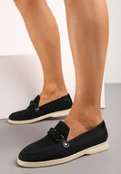 Mokasyny damskie - Czarne Mokasyny z Metalicznym Łańcuchem i Perforacją Mireali - miniaturka - grafika 1